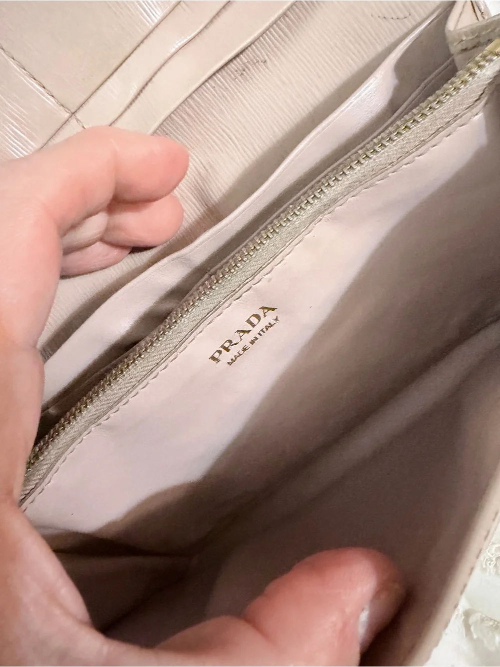 Prada Beige Leather Triangular Logo Wallet